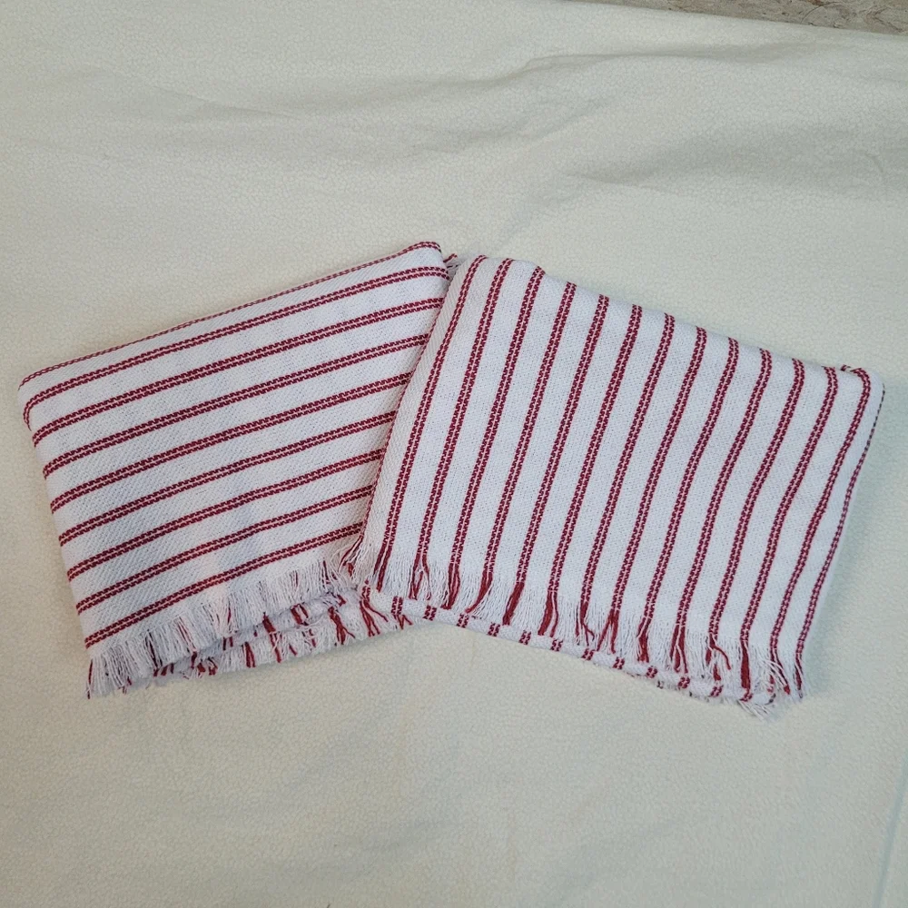 NEW! Throw Pillow COVERS 24x24 Set of 2 Striped Red Pillow Farmhouse Boho - Picture 7 of 7
